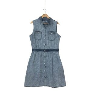 GAP sz Large Tall Jean Style Mini Dress Sleeveless Button Front Pockets Blue